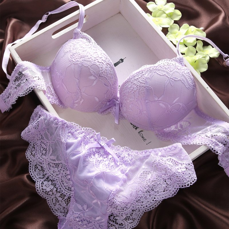 Women Bra Sets Lady Cute Sexy Underwear Satin Lace Embroidery Bra Sets With Panties