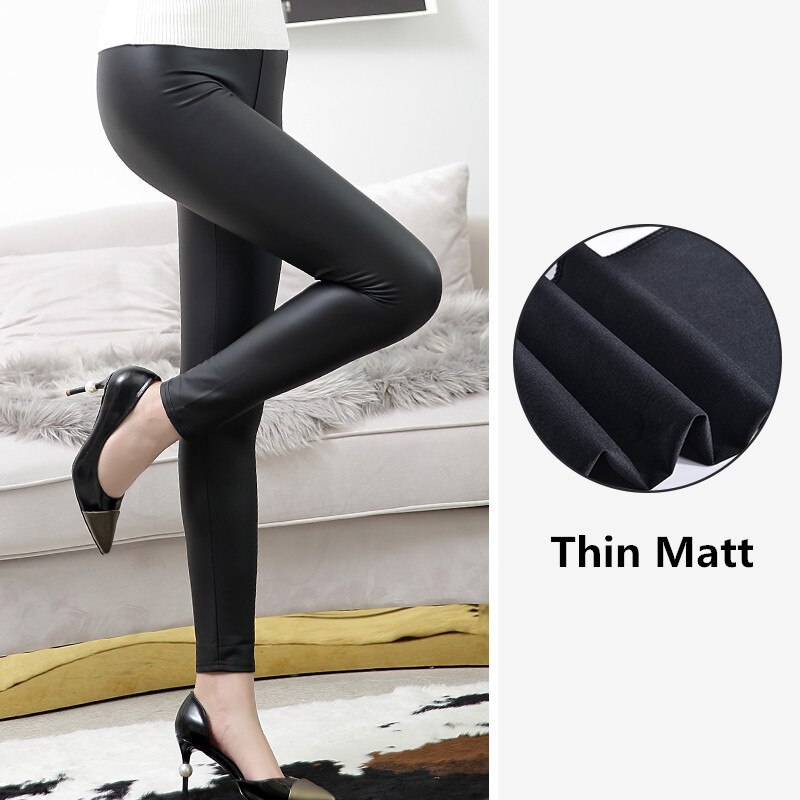 High  Waist  Leather  Leggings  for Women Black Light&amp;Matt Thin&amp;Thick Femme Fitness PU  Sexy Push Up Slim Pants