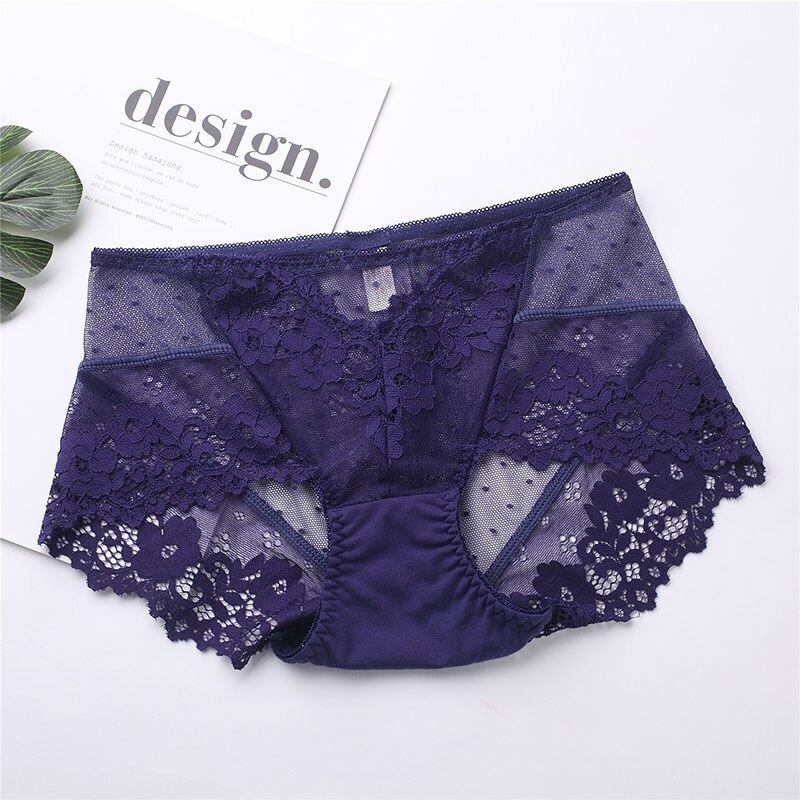 Women's High Waisted Sexy Lace Underwear Traceless Comfortable Breathable  Flower Hollowed Out Briefs Cotton Crotch