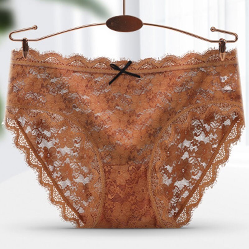 Ladies' Comfortable Underwear Fashion Hollow Out Lace Sexy Transparent Gauze Seamless Cotton Crotch Panties Women's Briefs