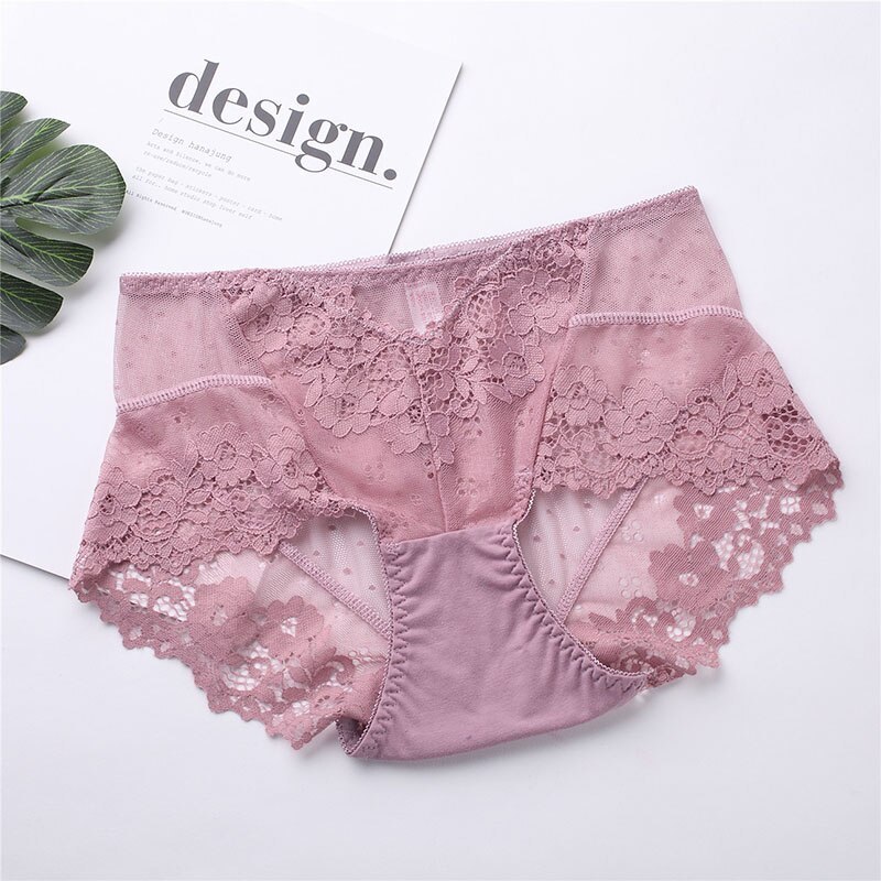 Women's High Waisted Sexy Lace Underwear Traceless Comfortable Breathable  Flower Hollowed Out Briefs Cotton Crotch