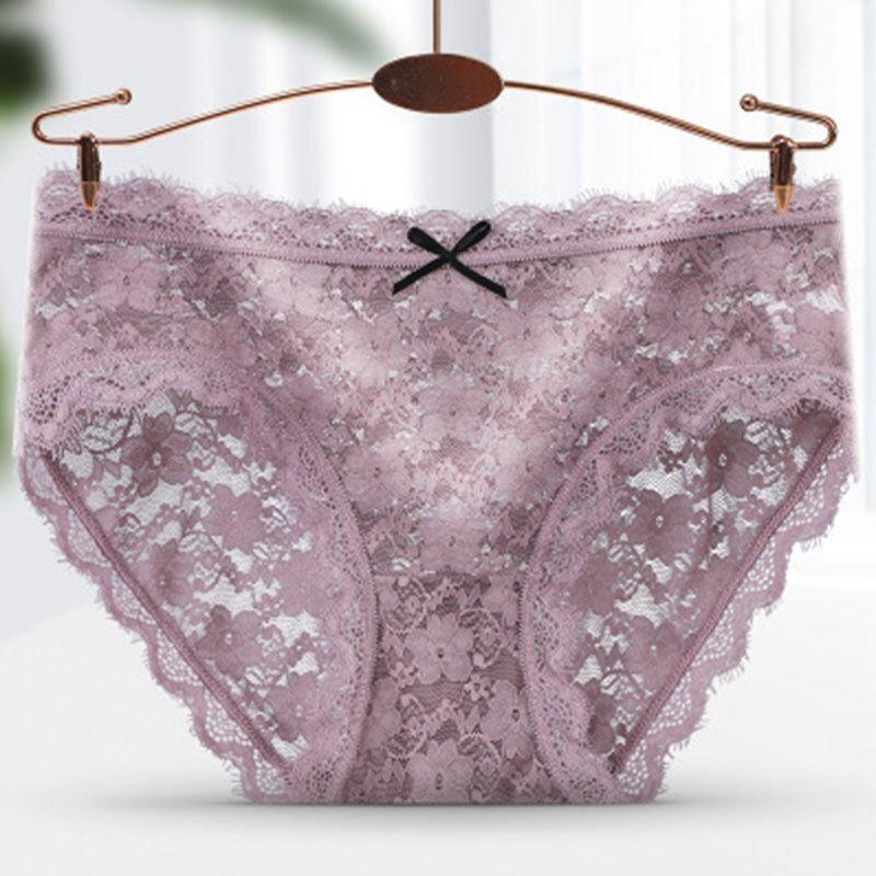 Ladies' Comfortable Underwear Fashion Hollow Out Lace Sexy Transparent Gauze Seamless Cotton Crotch Panties Women's Briefs