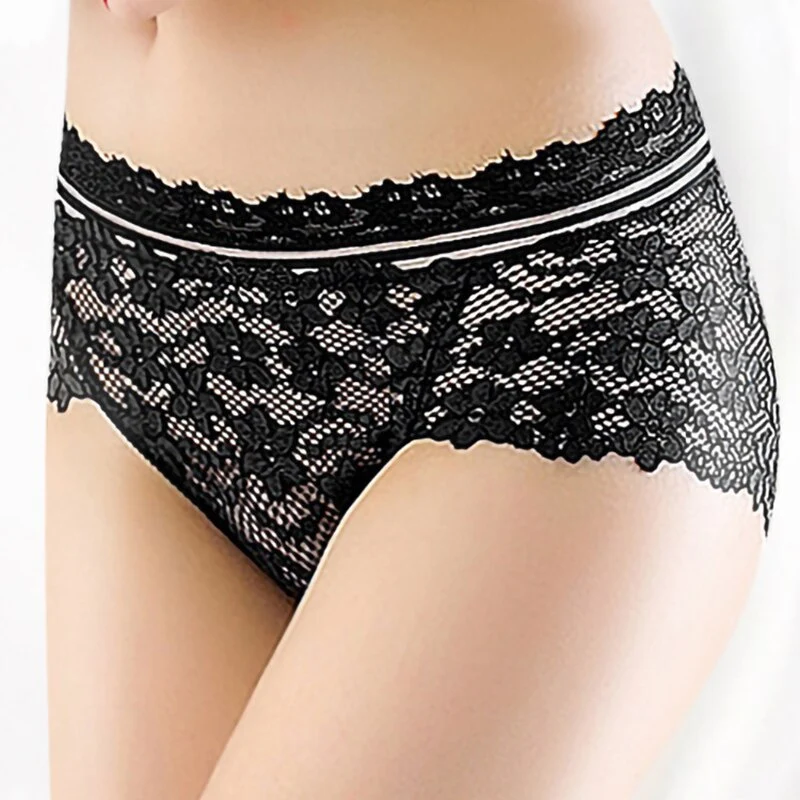 Leechee Sexy Female Breathable Briefs Seamless Lace Mid-Waist Women's Panties Graphene Plus Size Female's Underpants