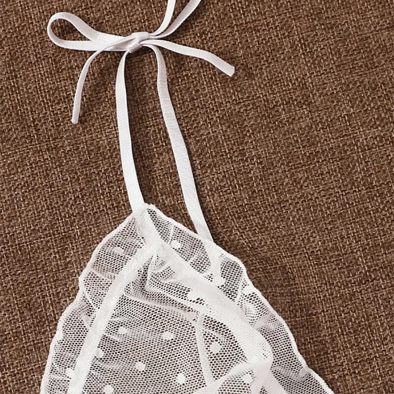 Leechee Dot Mesh Underwear Sexy Women Plus Size Lace Lingerie Top+Thong Bra Set Black Sleepwear Erotic French Girl Triangle Cup