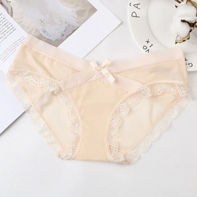 Leechee Bow Lace Fashion Panties Women Seamless Cotton Lingerie Comfortable Underwear Low-Waist Ladies Briefs Female Intimates