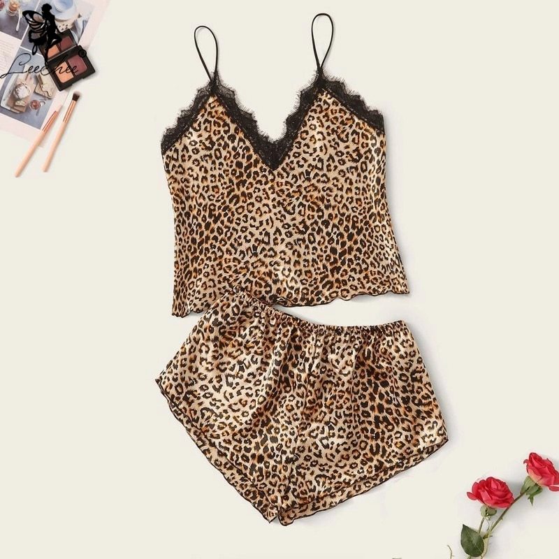 LEECHEE For Ladies Leopard Split Pajamas Breathable Pijamas