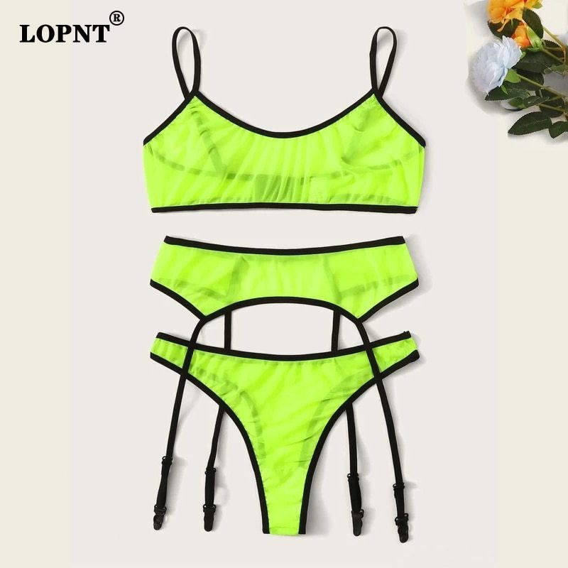 LOPNT New 3pcs Lingerie Sexy Bra Set Women's Lace Sling Bra Bandage Thong Garter Sleepwear Sexy Tow Hook Underwear Lingerie Sets