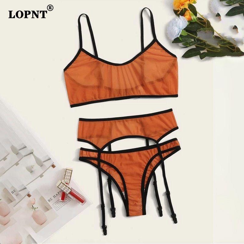 LOPNT New 3pcs Lingerie Sexy Bra Set Women's Lace Sling Bra Bandage Thong Garter Sleepwear Sexy Tow Hook Underwear Lingerie Sets