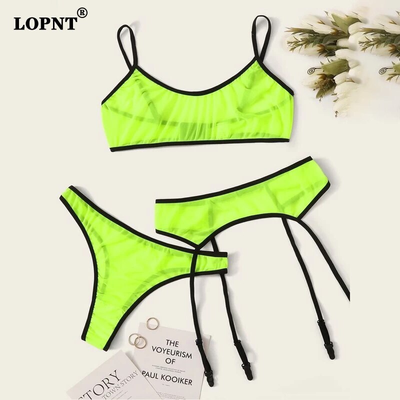 LOPNT New 3pcs Lingerie Sexy Bra Set Women's Lace Sling Bra Bandage Thong Garter Sleepwear Sexy Tow Hook Underwear Lingerie Sets