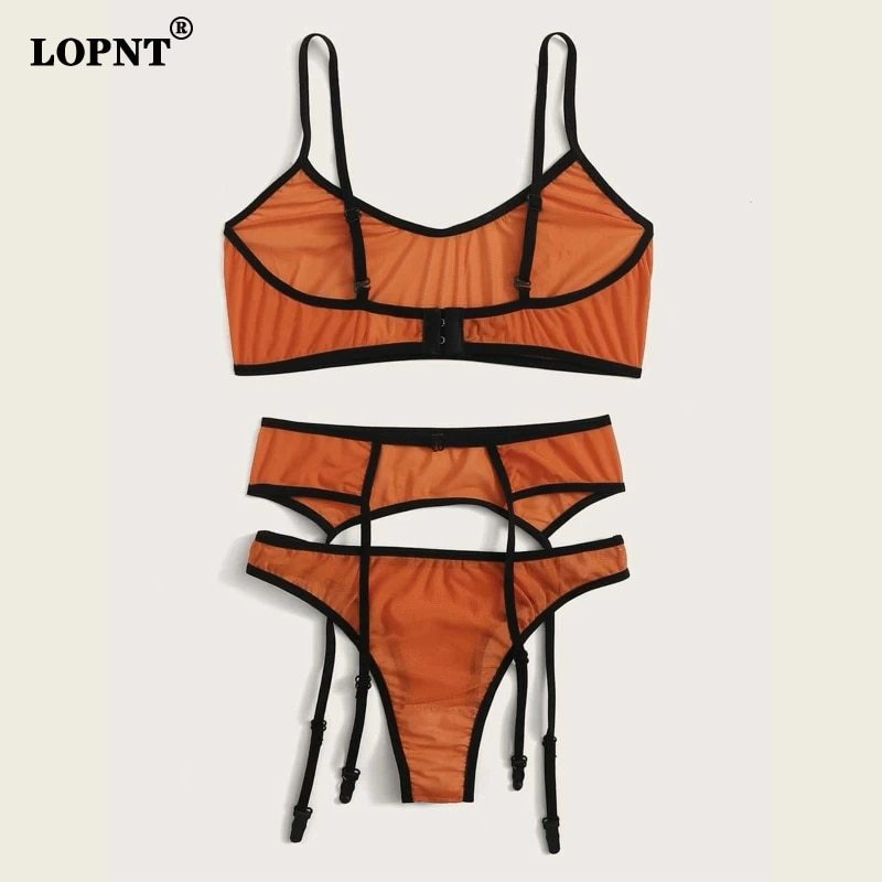 LOPNT New 3pcs Lingerie Sexy Bra Set Women's Lace Sling Bra Bandage Thong Garter Sleepwear Sexy Tow Hook Underwear Lingerie Sets