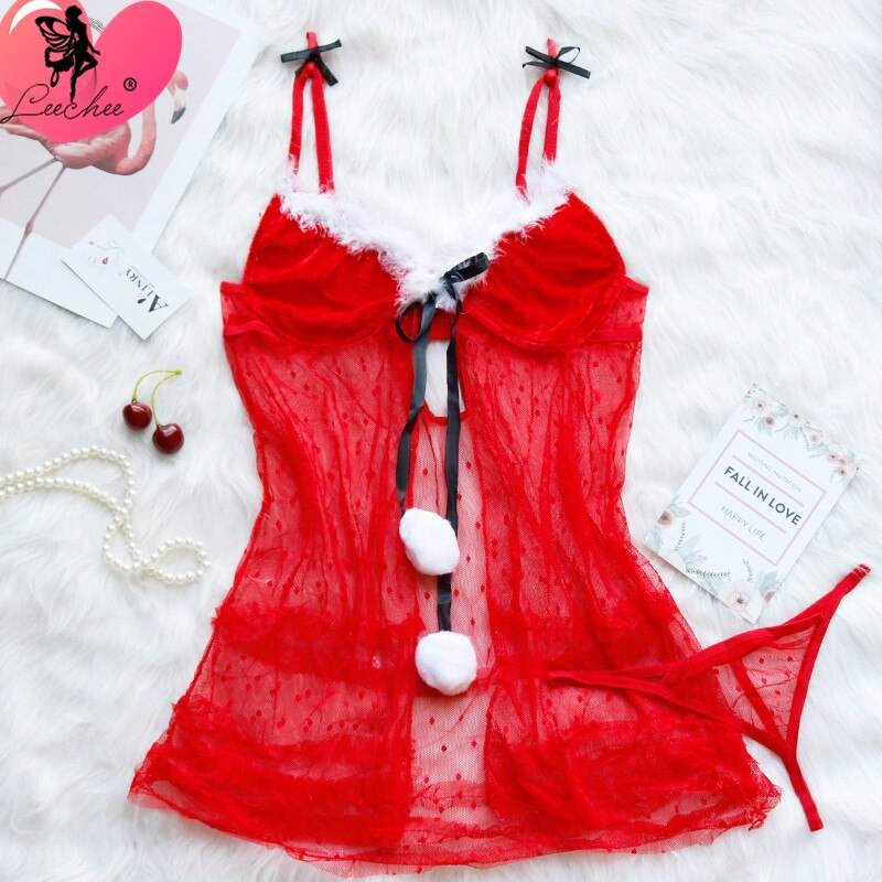 Leechee new red lingerie set sexy transparent