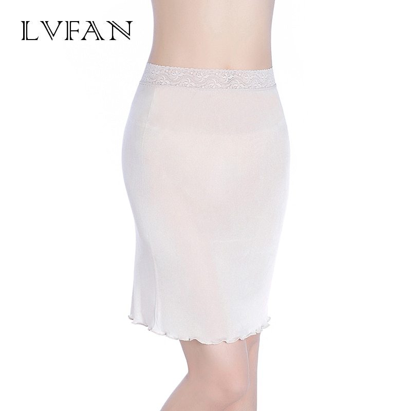 Solid Summer Ladies Skirt Bottoming Silk knit Lace Skirt Silk Anti-Lighting Lining Breathable Skirt Nightdress  LVFAN K019