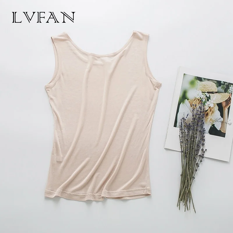 Natural silk women's vest summer sleeveless  silk knitted comfortable fabric new tank top short Comfortable LVFAN Y009