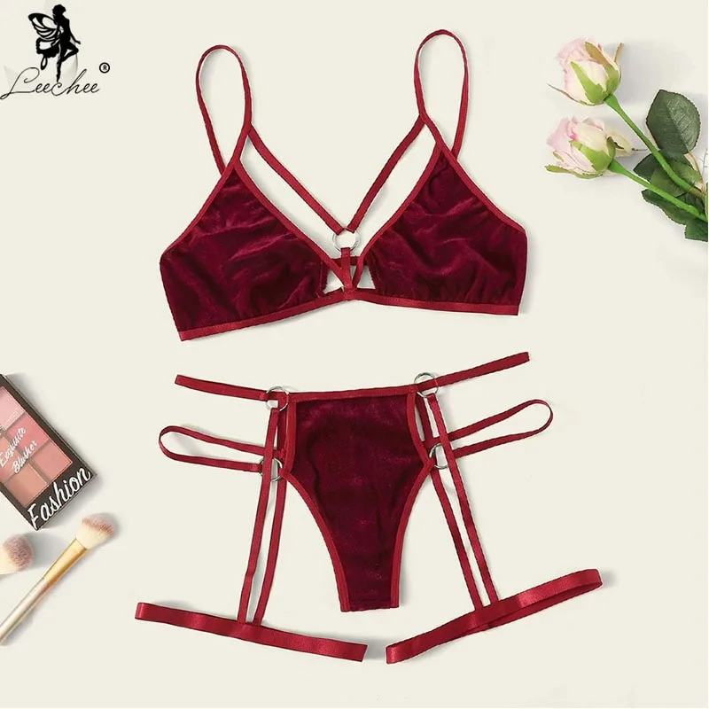 Leechee Sexy Velvet Lingerie set Women's New bra set Comfortable Sleepwear Lingerie BH Bandage Bras for women Sexy Underwear set