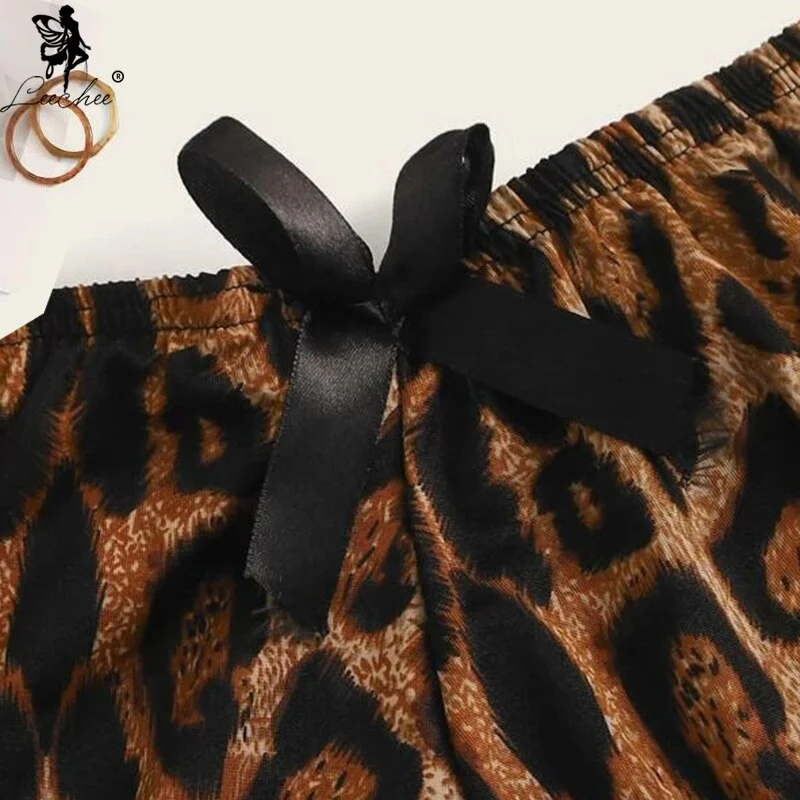 Leechee Women's Pajamas Leopard Print Sexy Sleepwear Home clothes