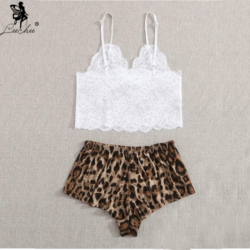 Leechee Women's Pajamas Leopard Print Sexy Sleepwear Home clothes