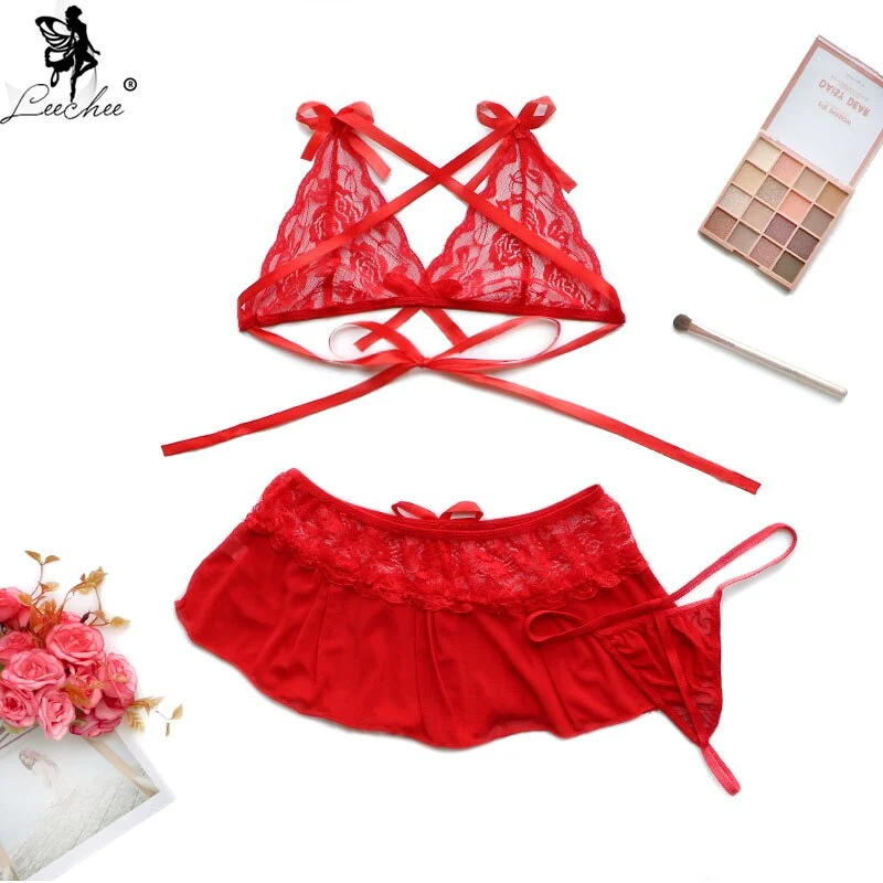 Leechee New Sexy Lingerie set Red Women's underwear Three-Point Sexy set