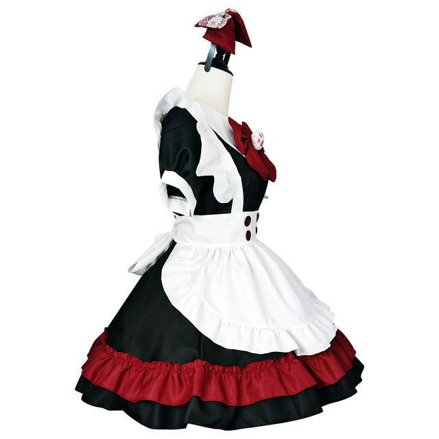 Lolita Gothic style black and red maid cos animation role play costume without Socks