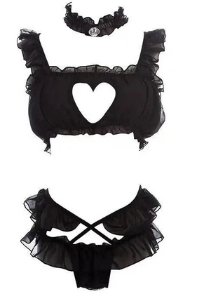 2pcs Cut Out Ruffle Trim Lingerie Set &amp; Choke without socks