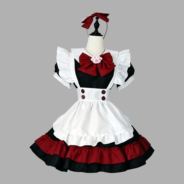 Lolita Gothic style black and red maid cos animation role play costume without Socks