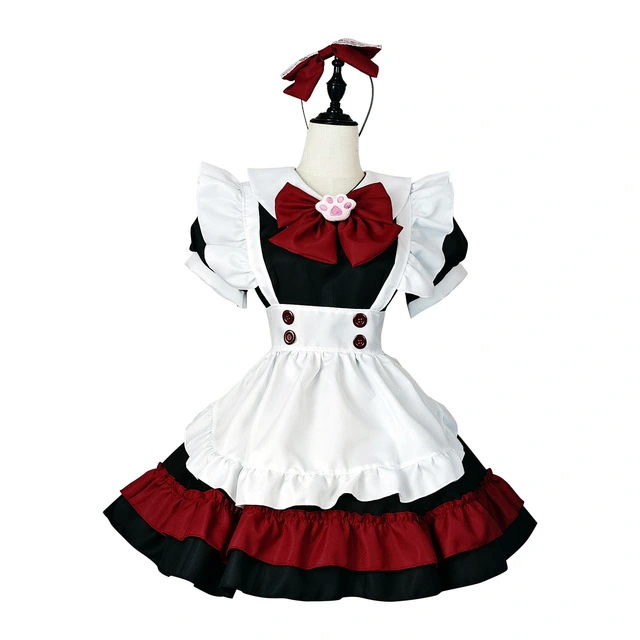 Lolita Gothic style black and red maid cos animation role play costume without Socks