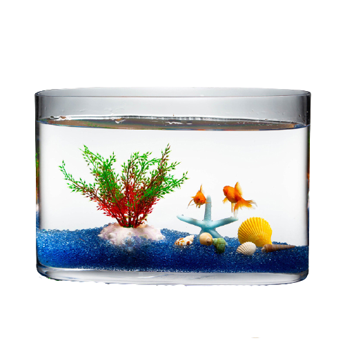 Oval Mouth Glass Aquarium Rectangular Living Room Small Goldfish Tank Creative Aquarium Home Ecological Landscaping Decoration