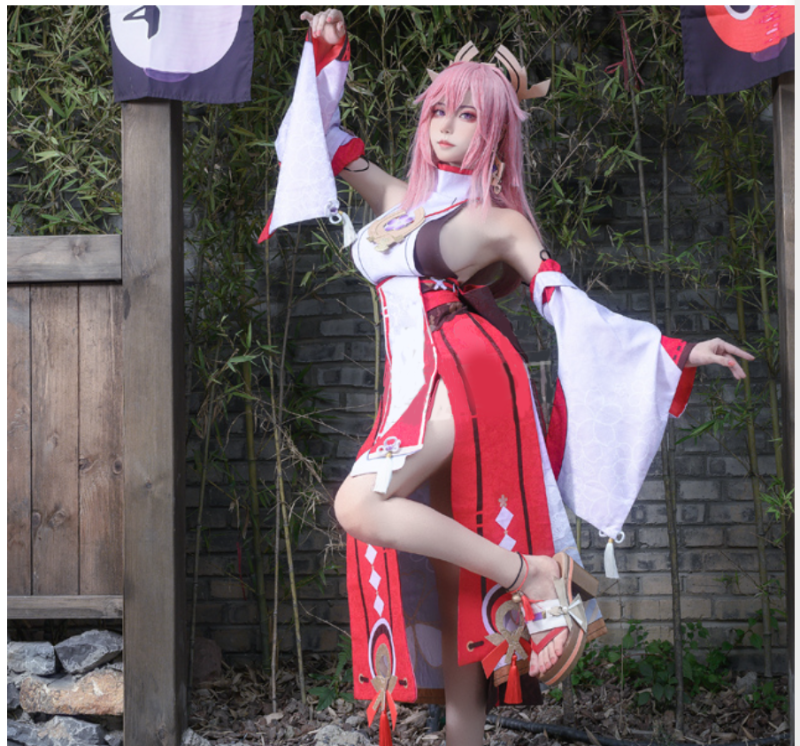 2 Sets Genshin Yae Miko Cosplay Suit