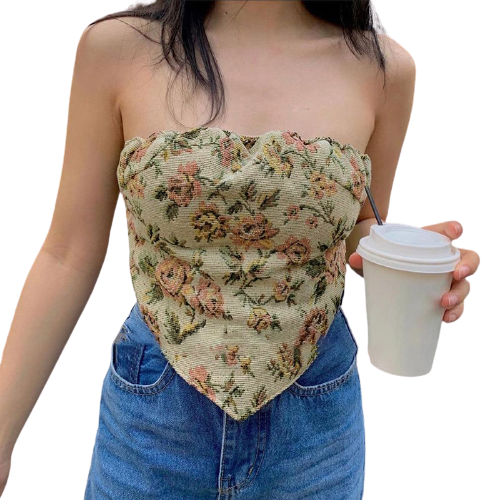 Fashion Printed Bra Top INS Summer European and American Style Pleated Back Short Chest Wrap