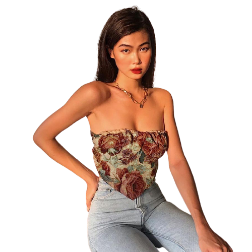 Fashion Printed Bra Top INS Summer European and American Style Pleated Back Short Chest Wrap