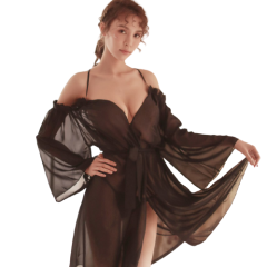 Sexy Underwear Female Feeling Large Size Transparent Chiffon Nightdress Emotional Temptation Pajamas Kimono Uniform Temptation