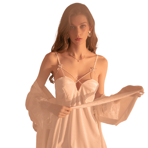 Sexy Nightgown Lady Summer Velvet Nightgown Two Pieces Set Fairy Private Room Strap Nightdress Lady Spring and Autumn