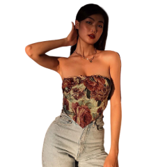 Fashion Printed Bra Top INS Summer European and American Style Pleated Back Short Chest Wrap