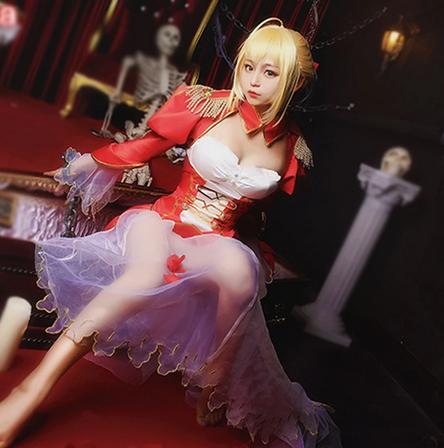 Game FGO Fate Grand Order Nero Claudius Caesar Drusus Germanicus Cosplay Suit sexy Red Dress costume set Without Wig