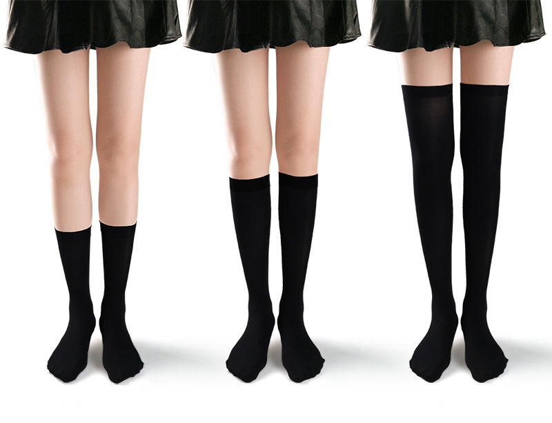 Short Medium and High Velvet Calf Thigh Socks Can be worn Four Seasons Opaque Versatile Black and White Tube Knee Socks