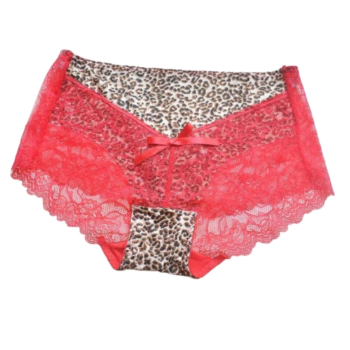 New Leopard Print Underwear Women Transparent Lace Spell Milk Silk Cotton Bottom Crotch Size