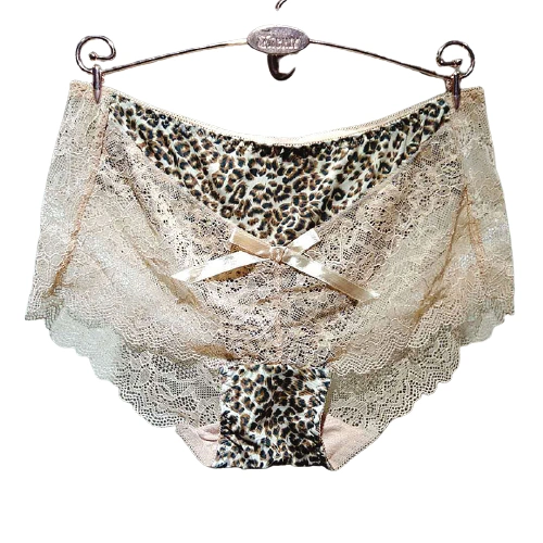 New Leopard Print Underwear Women Transparent Lace Spell Milk Silk Cotton Bottom Crotch Size