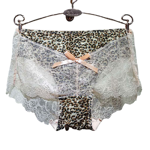 New Leopard Print Underwear Women Transparent Lace Spell Milk Silk Cotton Bottom Crotch Size