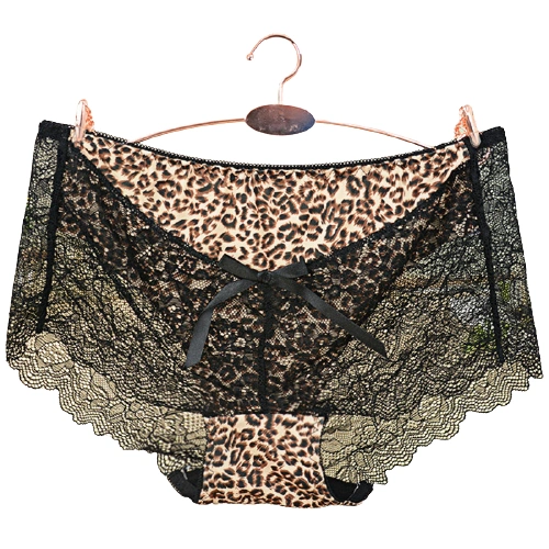 New Leopard Print Underwear Women Transparent Lace Spell Milk Silk Cotton Bottom Crotch Size
