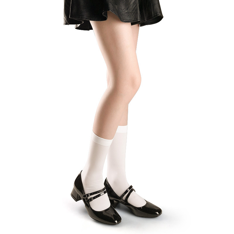 Short Medium and High Velvet Calf Thigh Socks Can be worn Four Seasons Opaque Versatile Black and White Tube Knee Socks