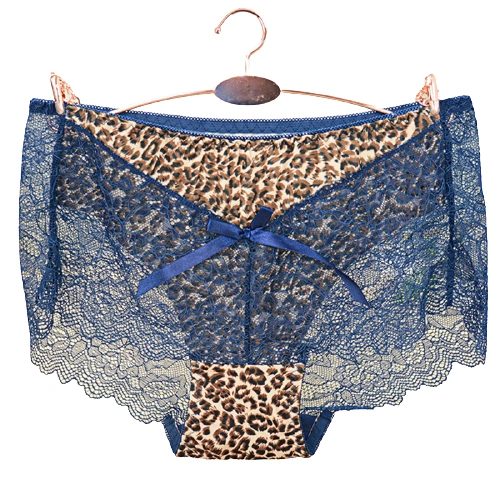 New Leopard Print Underwear Women Transparent Lace Spell Milk Silk Cotton Bottom Crotch Size