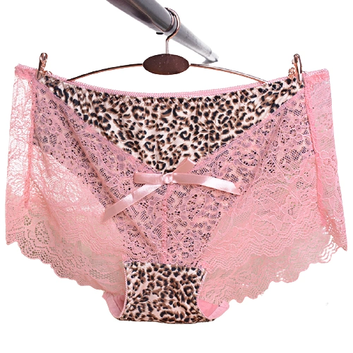 New Leopard Print Underwear Women Transparent Lace Spell Milk Silk Cotton Bottom Crotch Size