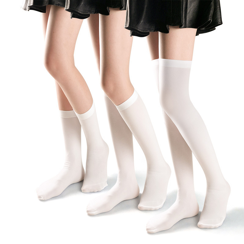 Short Medium and High Velvet Calf Thigh Socks Can be worn Four Seasons Opaque Versatile Black and White Tube Knee Socks