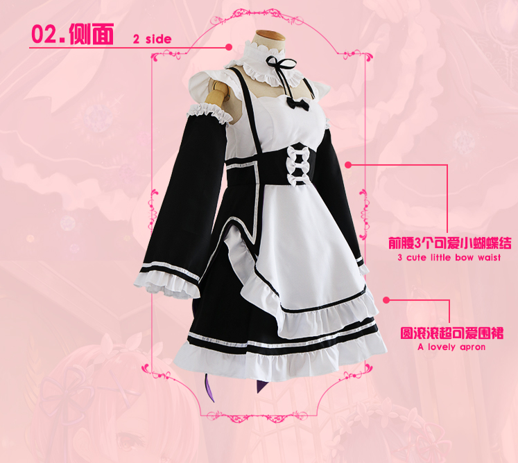 Anime Re:Life In  Different World From Zero Remu Rem Ram Cute Maid Cosplay Set Black and White Lovely Dress Costume