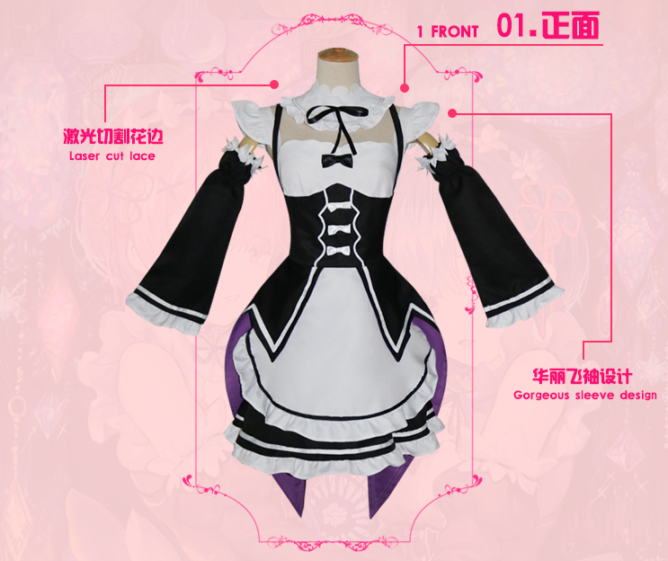 Anime Re:Life In  Different World From Zero Remu Rem Ram Cute Maid Cosplay Set Black and White Lovely Dress Costume