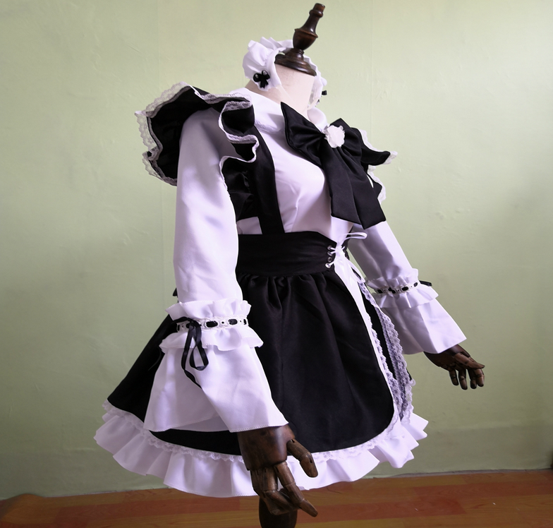 2 sets Black and white Lolita Gothic classic Maid Dress  costume set