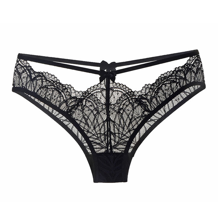 French sexy transparent seductive lace women's low waist briefs fun underwear thong