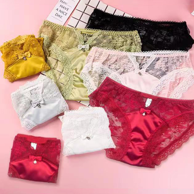 lace hollow underwear lady japanese sweet cotton lady triangle pants sexy mesh clear