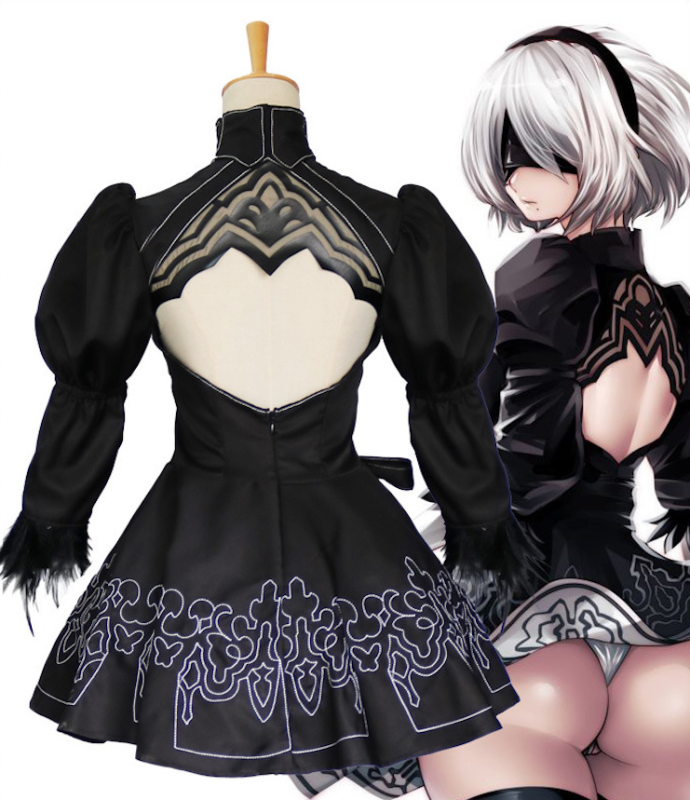 Game Nier Automata Yorha 2B Black Dress Cosplay Suit  Women Outfit Disguise Costume Set