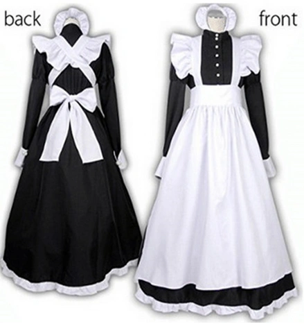 2 sets Classic black and white maid cos dress British style pearl thread long coffee shop Maid Dress Cosplay dress