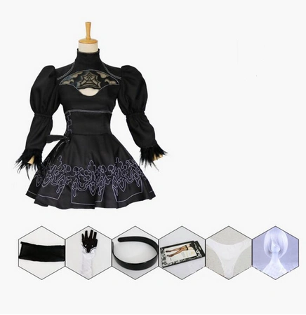 Game Nier Automata Yorha 2B Black Dress Cosplay Suit  Women Outfit Disguise Costume Set